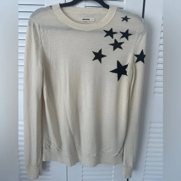 Zadig & Voltaire Miss Star Merino Wool Sweater with Black Stars - Picture 2 of 6